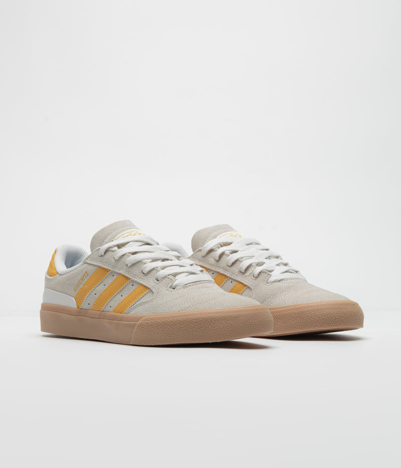 Adidas Busenitz Vulc II Shoes in Crystal White and Preloved Yellow / Gold Metallic