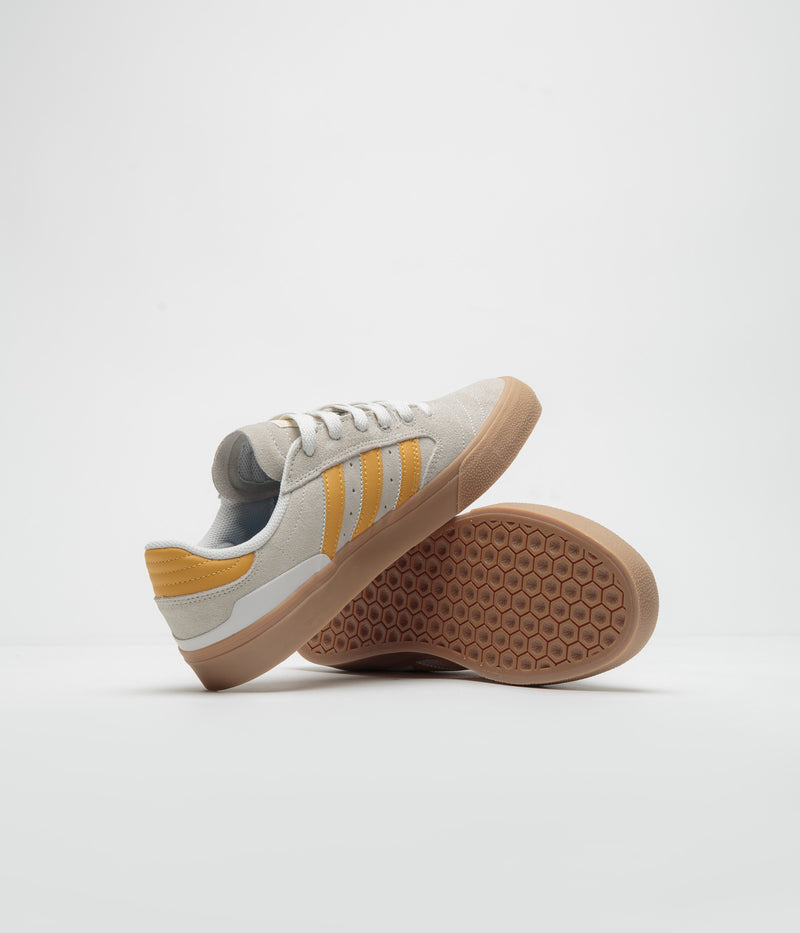 Adidas Busenitz Vulc II Shoes in Crystal White and Preloved Yellow / Gold Metallic