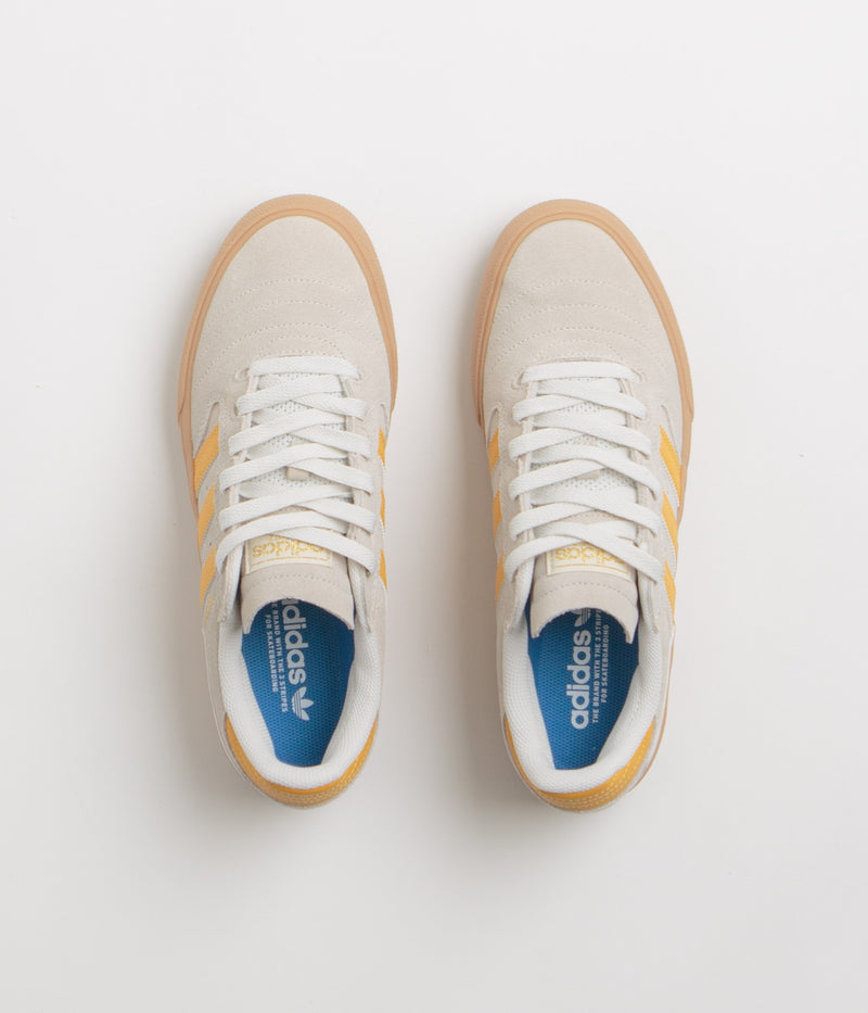 Adidas Busenitz Vulc II Shoes in Crystal White and Preloved Yellow / Gold Metallic