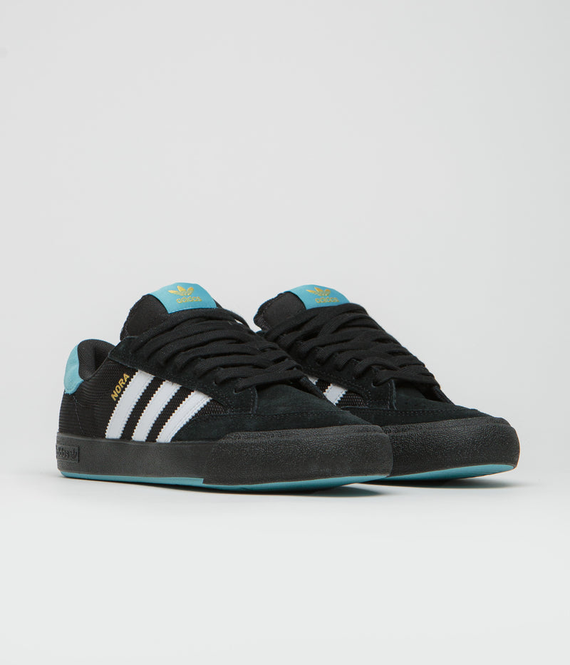 Adidas Nora Shoes in Core Black and FTWR White / Gold Metallic / Blue