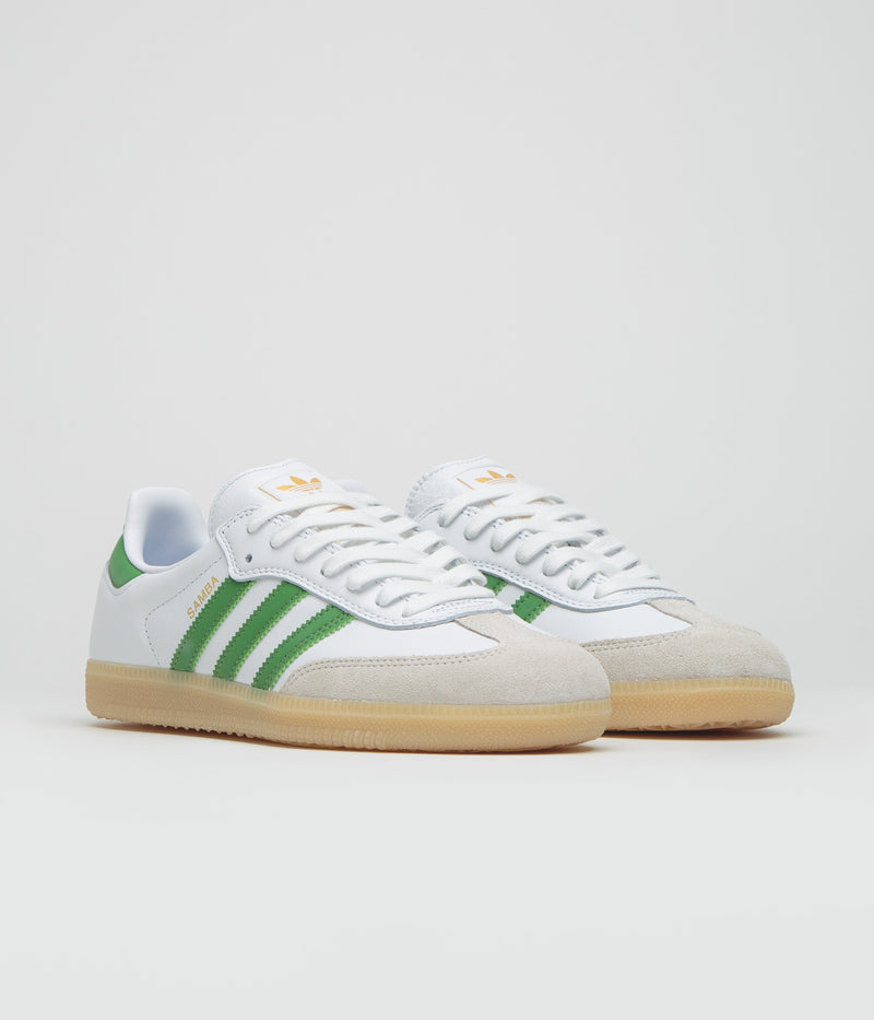 Adidas Samba ADV Shoes in FTWR White and Crew Green / Gum3