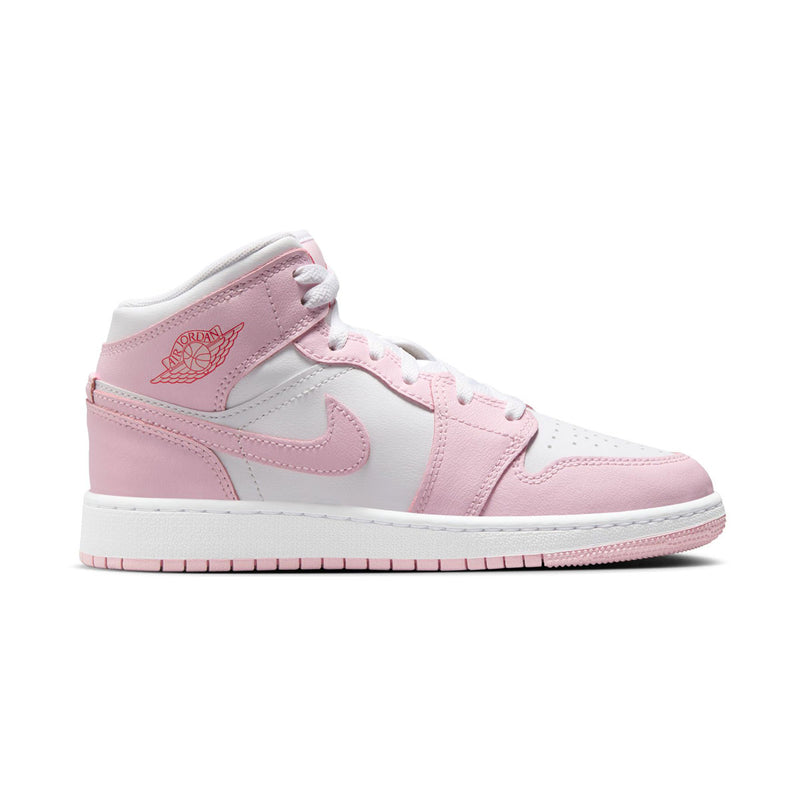 Air Jordan 1 Mid 'Pink Foam Fire Red' Big Kids' Shoes