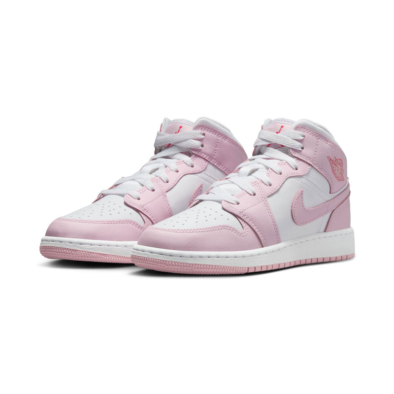 Air Jordan 1 Mid 'Pink Foam Fire Red' Big Kids' Shoes