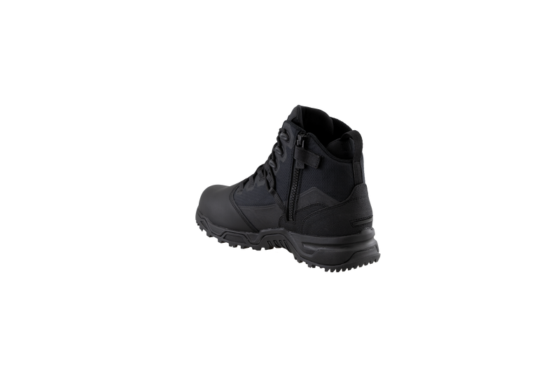 Original SWAT black tactical boots with a polishable toe and side zipper, featuring a non-marking rubber outsole.