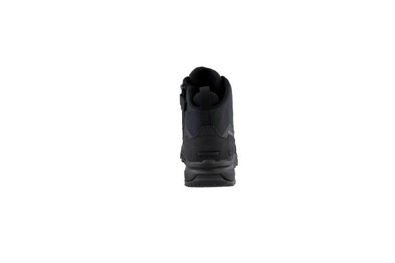 Original SWAT black tactical boots with a polishable toe and side zipper, featuring a non-marking rubber outsole.