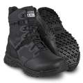 A pair of black, polishable toe tactical boots with a side zipper, suitable for waterproof and slip-resistant use.