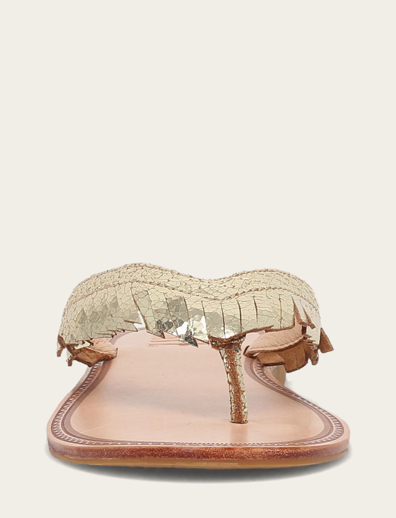 Ava Fringe Sandal - Gold Mirror - Front
