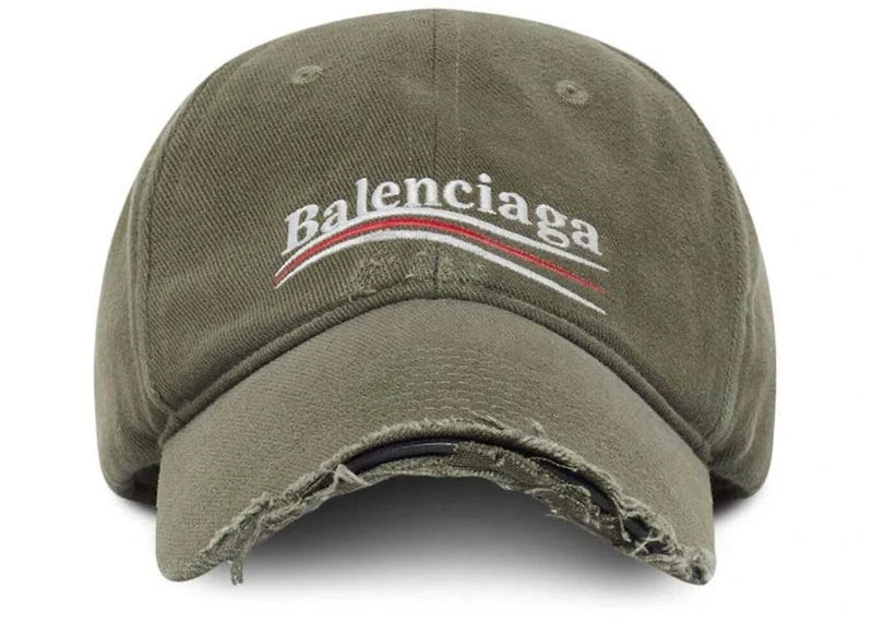 Balenciaga Political Campaign Distressed Cap Khaki/Multi