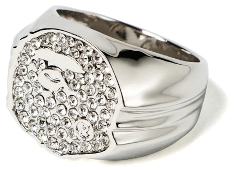 BAPE Rhinestone Ape Head Ring Silver