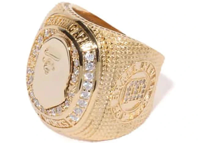 BAPE Rhinestone College Ring Gold