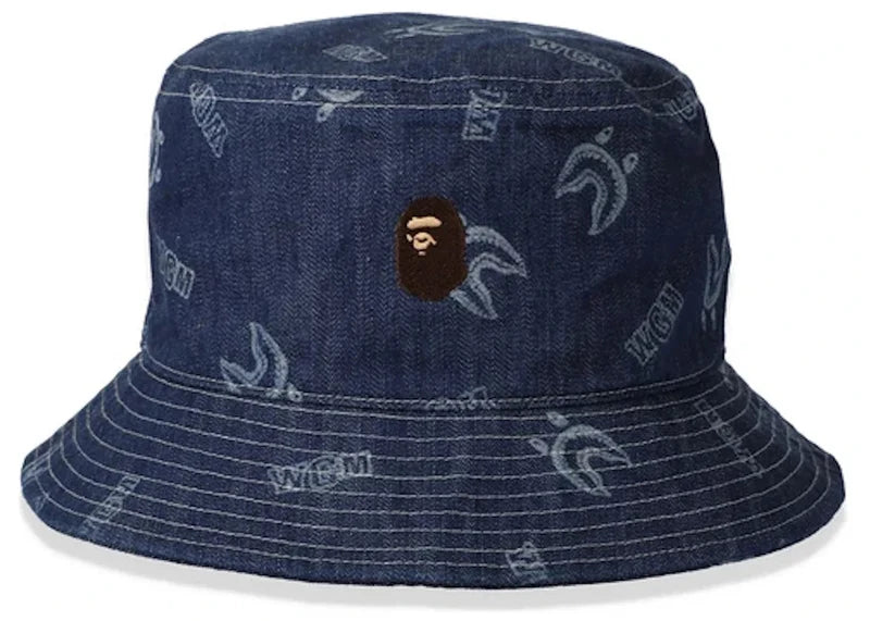 BAPE Shark Pattern Denim Bucket Hat Indigo