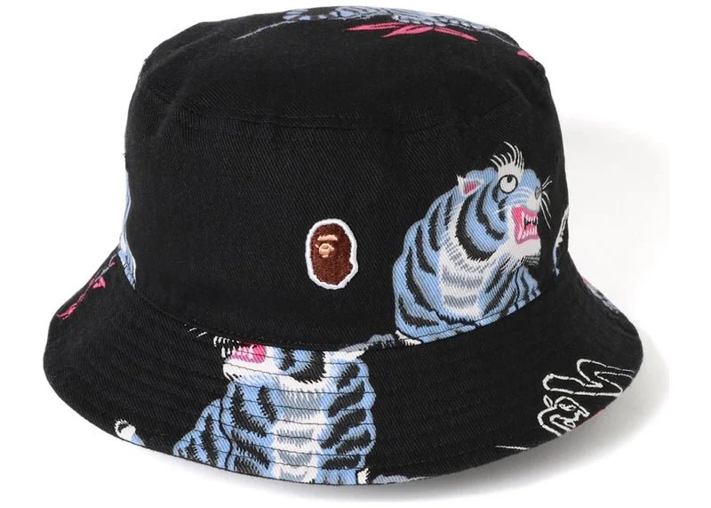 BAPE Tiger Pattern Bucket Hat Black