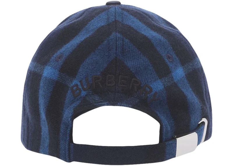Burberry Check Wool & Cashmere Baseball Cap Navy