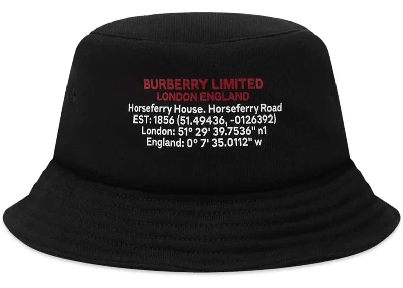 Burberry Location Print Cotton Bucket Hat Black white