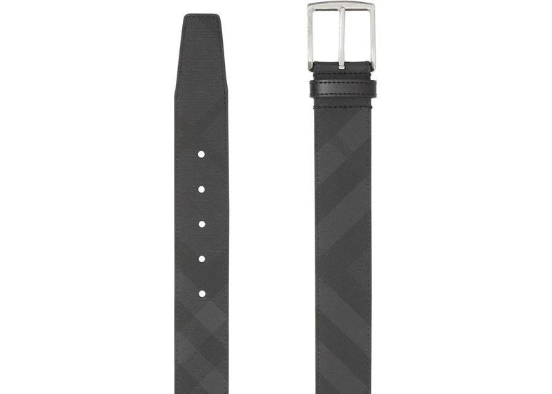Burberry London Check and Leather Belt 1.6 Width Dark Charcoal/Black