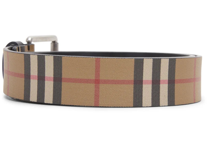 Burberry Vintage Check Leather Belt 1.4 Width Black