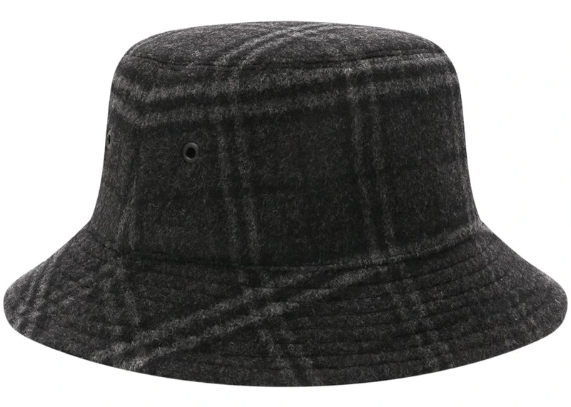 Burberry Wool Check Bucket Hat Charcoal Gray