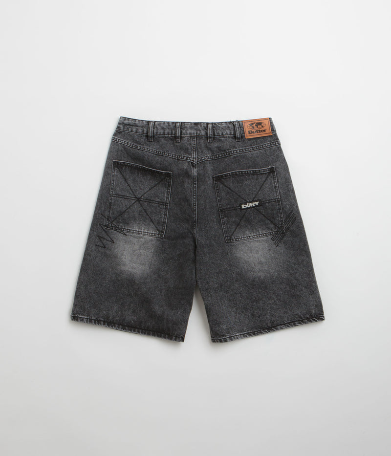 Butter Goods Stitch Denim Shorts in Distressed Grey