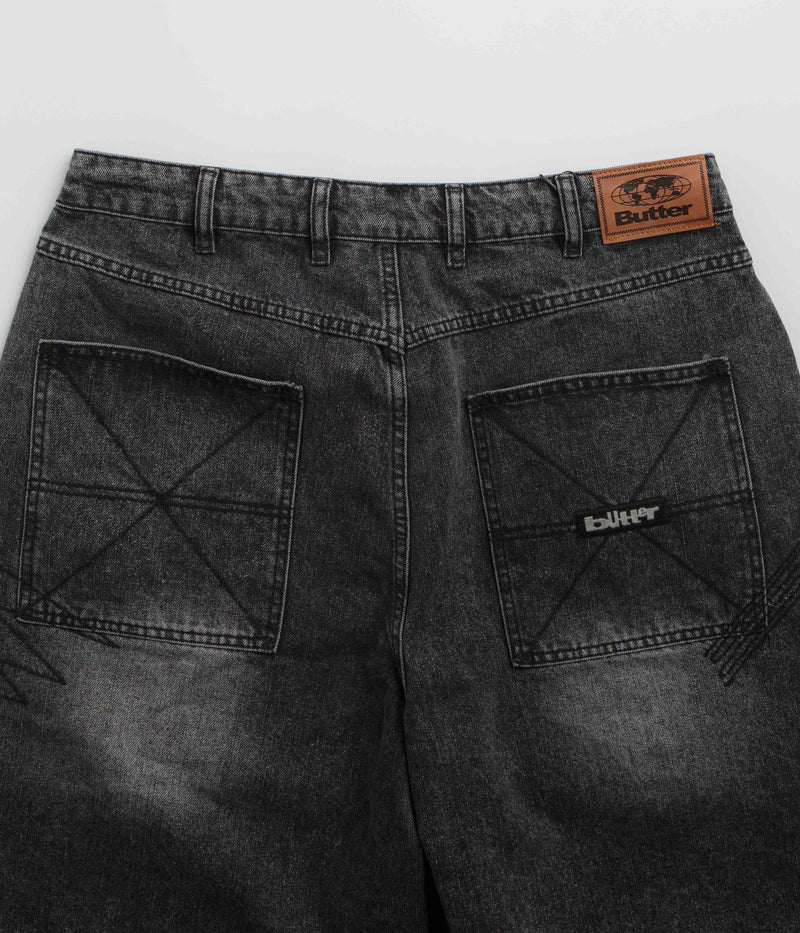 Butter Goods Stitch Denim Shorts in Distressed Grey