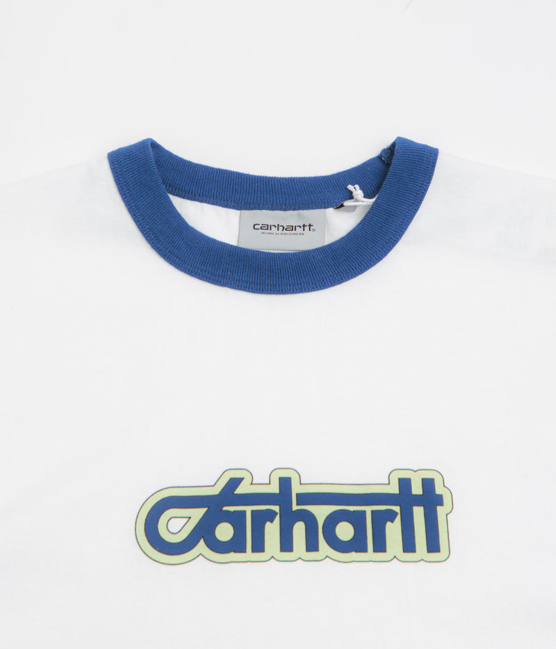 Carhartt Connection Script Ringer T-Shirt in White and Wolfsbane