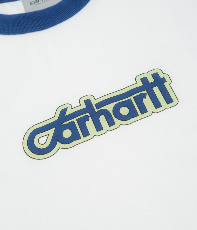Carhartt Connection Script Ringer T-Shirt in White and Wolfsbane