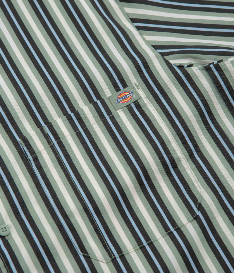 Dickies Multi Stripe Work Short Sleeve Shirt in Iceberg Green