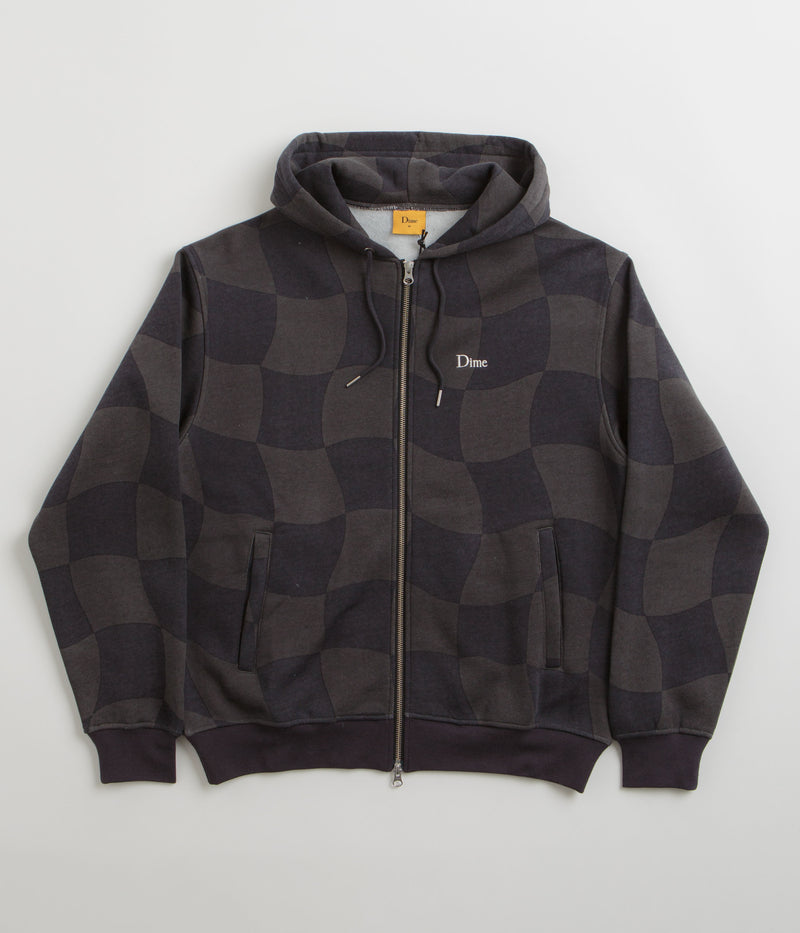 Dime Classic Checkmate Zip Hoodie in Charcoal
