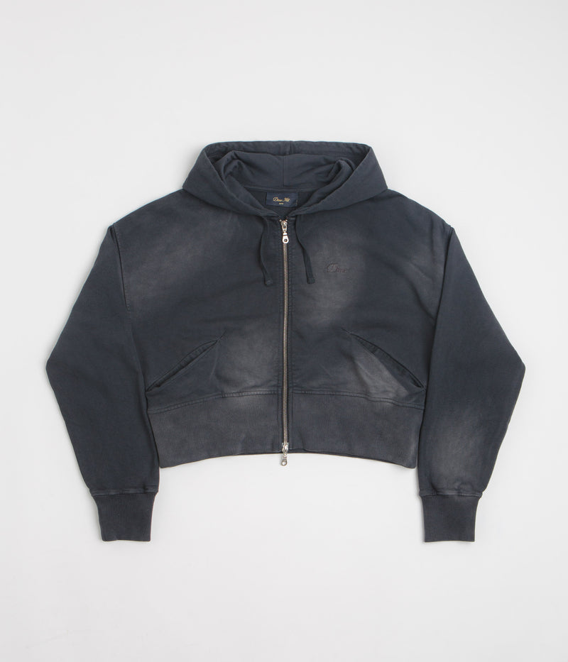 Dime Womens Cropped Full Zip Hoodie in Black Washed