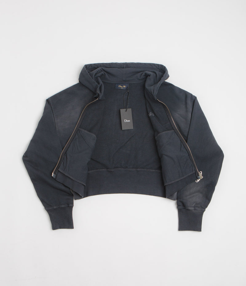 Dime Womens Cropped Full Zip Hoodie in Black Washed