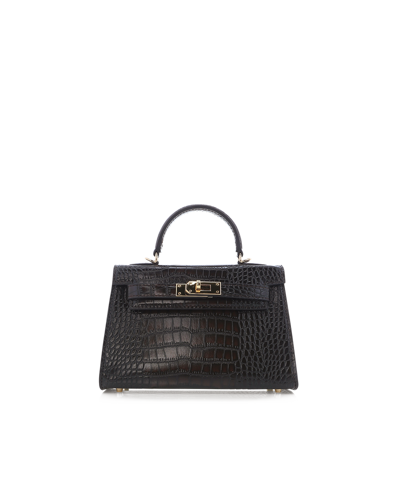HARIETTE HANDLE BAG - DARK CACAO CROC-Handbags-Billini-Billini
