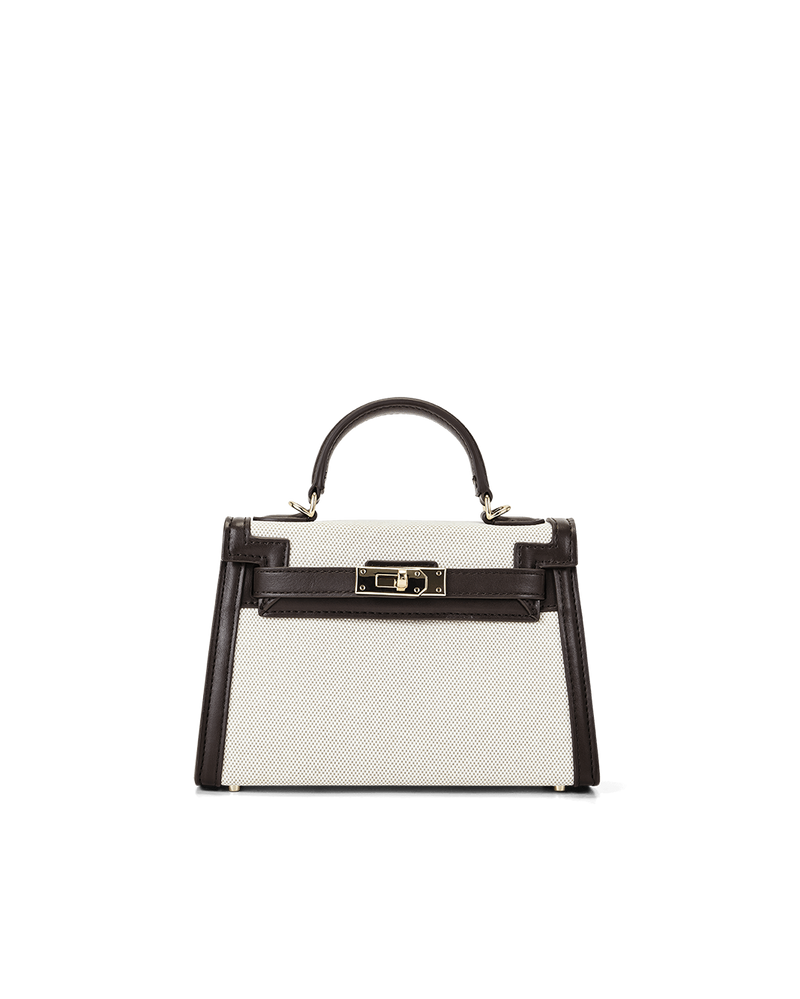HARIETTE HANDLE BAG - NATURAL LINEN-CHOCOLATE-Handbags-Billini-Billini