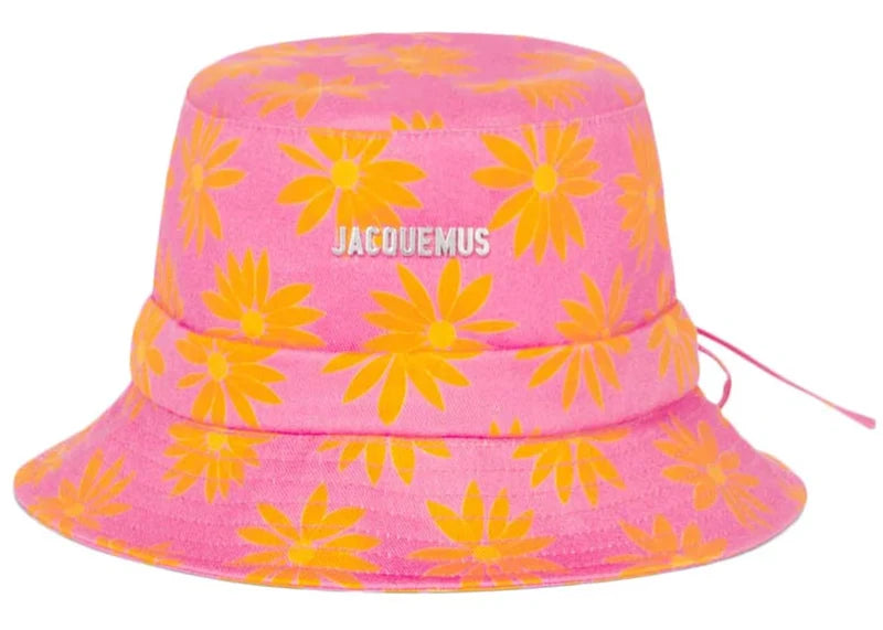 Jacquemus Le Bob Gadjo Daisy Bow Bucket Hat Print Orange/Pink Flowers