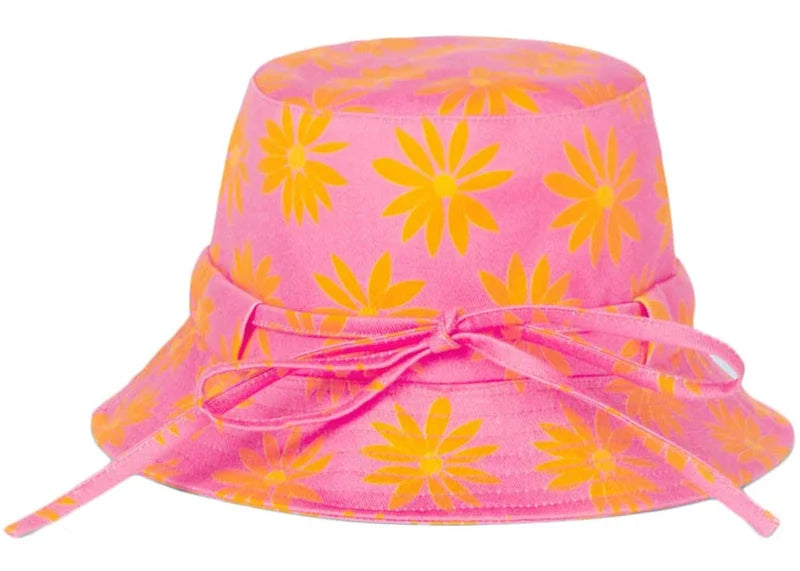 Jacquemus Le Bob Gadjo Daisy Bow Bucket Hat Print Orange/Pink Flowers