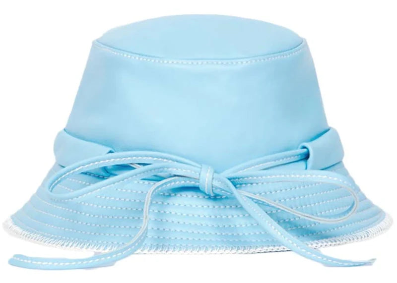 Jacquemus Le Bob Mentalo Leather Bow Bucket Hat Blue