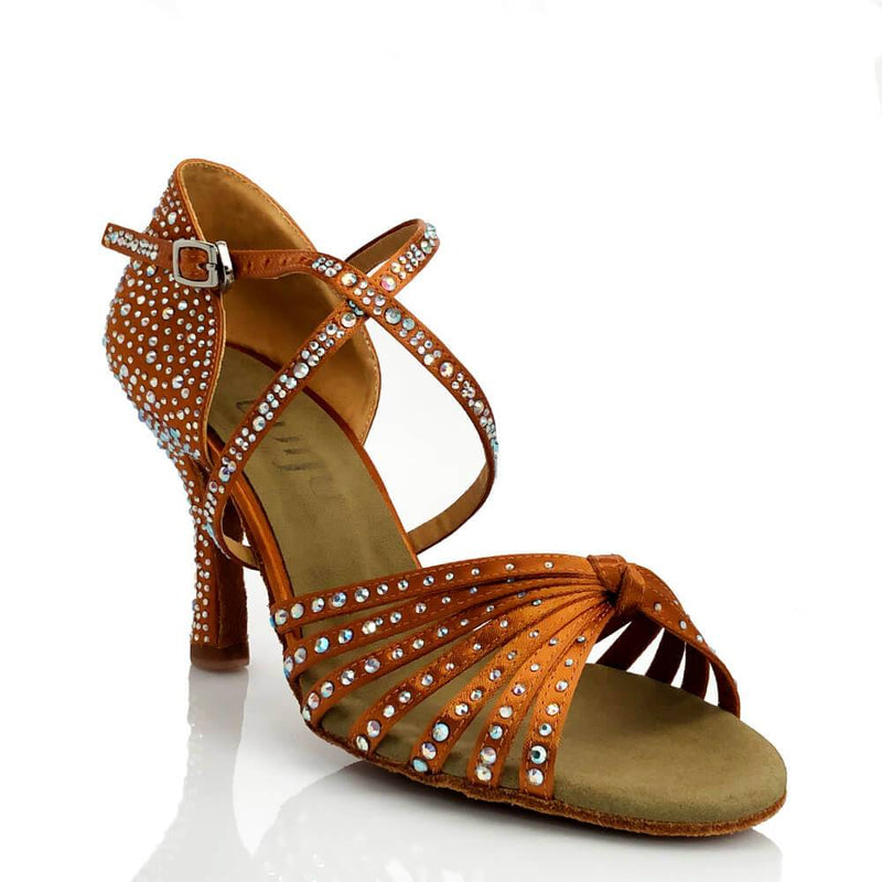 Joya - Tan Satin - Suede Sole - Dance Floor Only