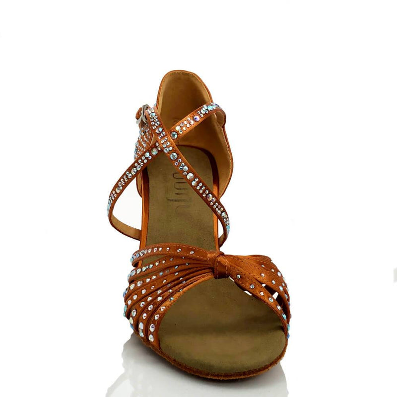 Joya - Tan Satin - Suede Sole - Dance Floor Only