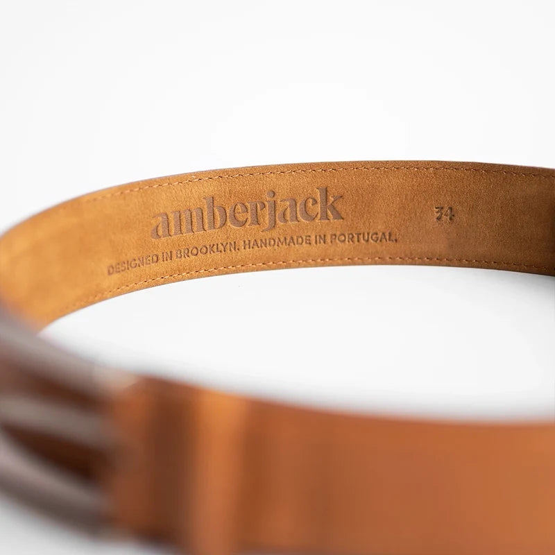Amberjack Full-Grain Belt in Honey - stitching details