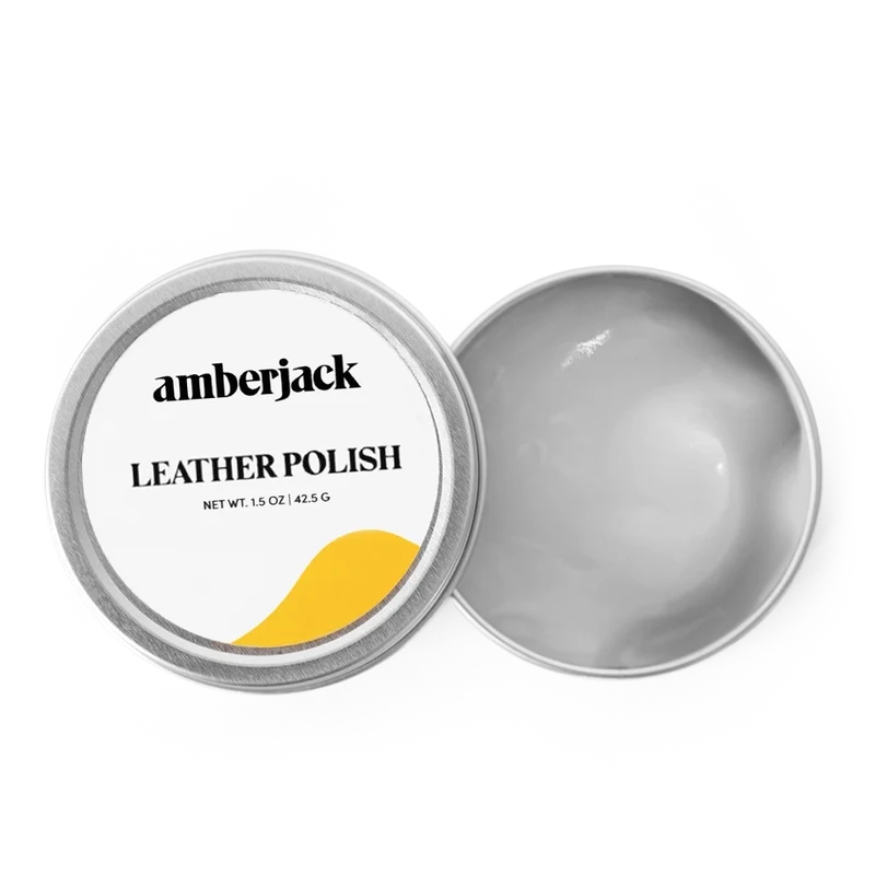 Amberjack leather polish - contained opened showing covering of container