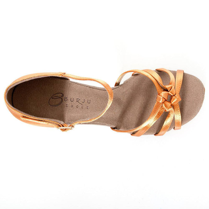 Leyla - Tan Satin - Suede Sole - Dance Floor Only