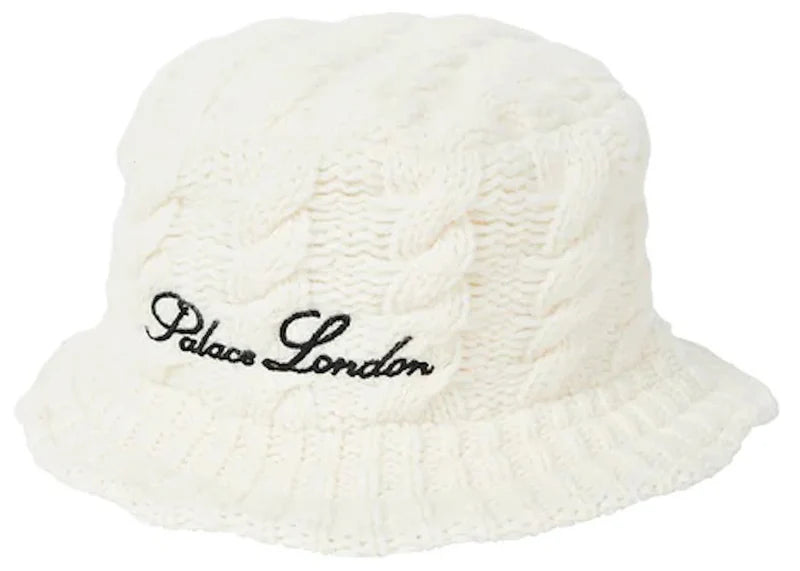 Palace Cable Knit Bucket Hat White