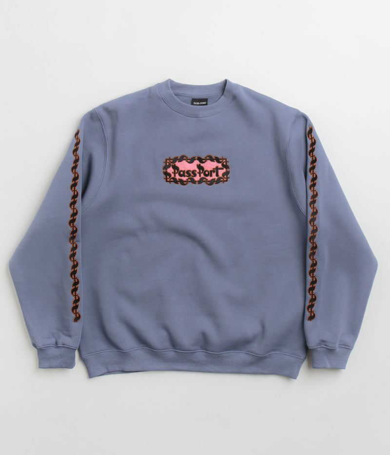 Pass Port Pattoned Crewneck Sweatshirt in Washed Out Blue