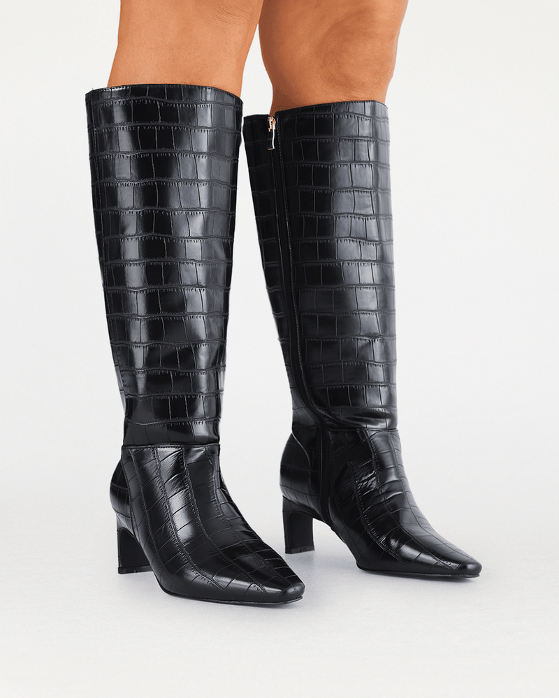 ROCKY EXTENDED CURVE - BLACK CROC-Boots-Billini-Billini