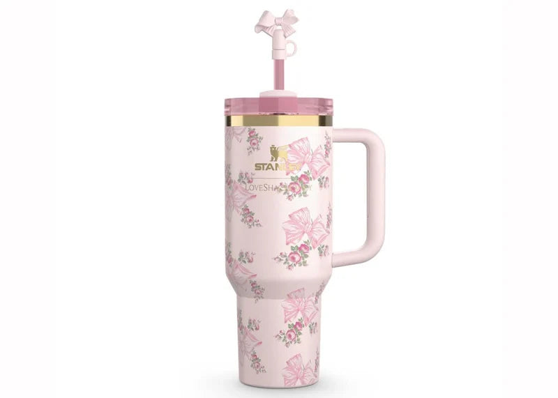 Stanley x LoveShackFancy Flowstate Quencher 40oz Tumbler Pink Mink