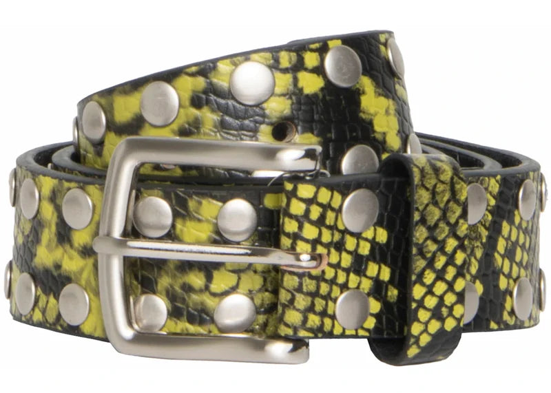 Stussy 8 Ball Studded Belt Green Snake Print Leather