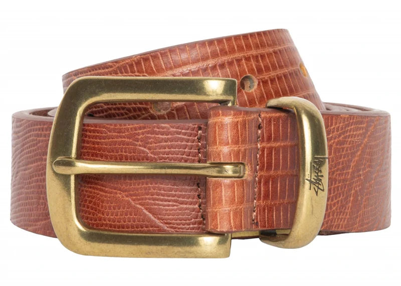 Stussy Lizard Texture Underlay Belt Cognac