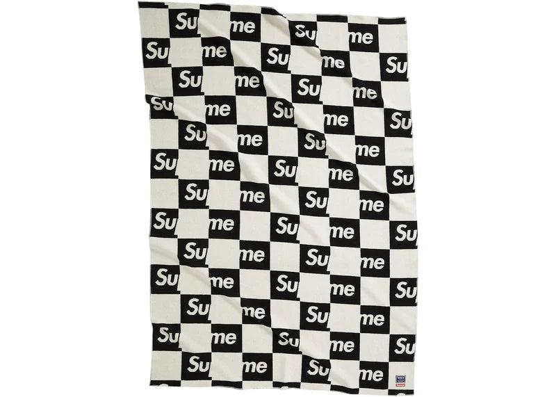 Supreme Faribault Woolen Mill Checkerboard Wool Throw Black
