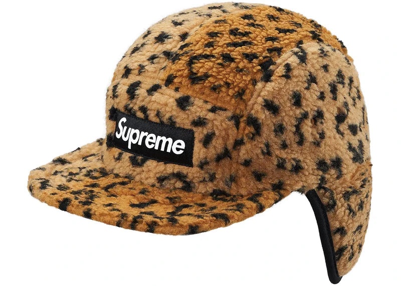 Supreme Leopard Polar Fleece Earflap Camp Cap Gold