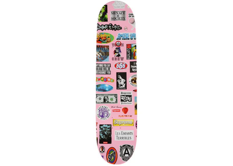 Supreme Stickers Skateboard Deck Pink
