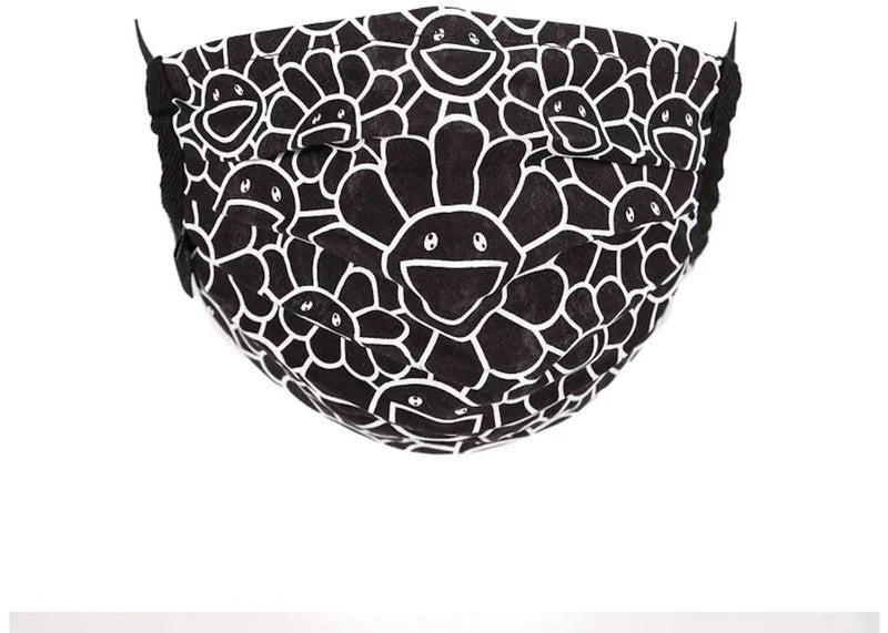 Takashi Murakami Flower Pattern Face Mask Black/White