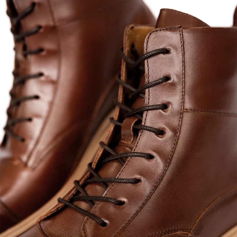 The Boot by Amberjack in Chestnut Brown Leather - Leather detail image